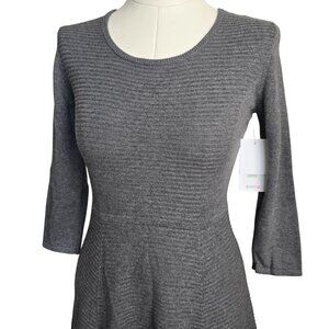 Justfab Gray Ribbed Knit Skater Dress With 3/4 Sleeves Womens Small JJ3870